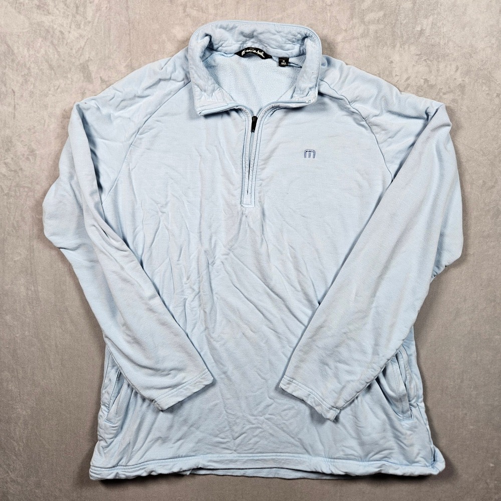 Travis Mathew Sweatshirt Mens XL Blue Networking 1/4 Zip Fleece Pullover Golf
